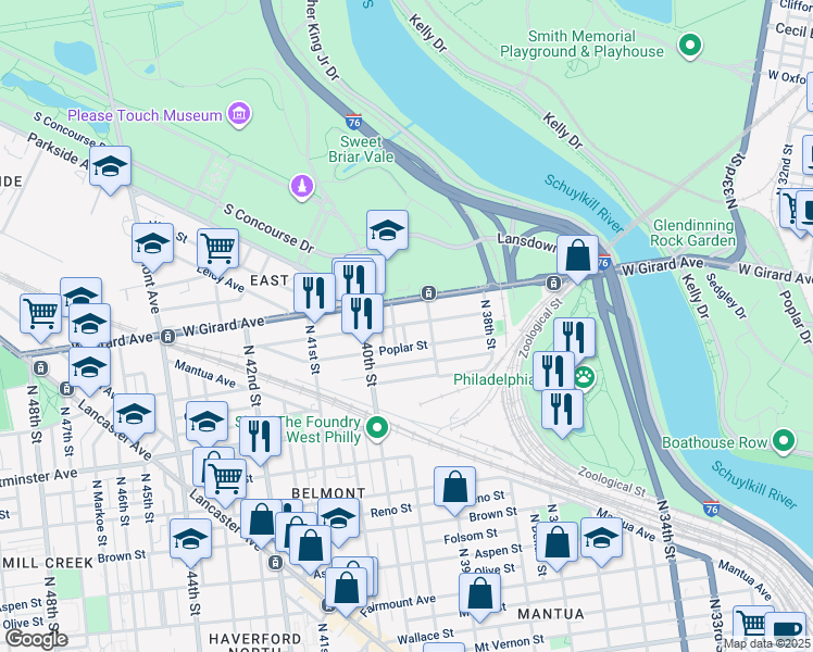 map of restaurants, bars, coffee shops, grocery stores, and more near 1129 North State Street in Philadelphia