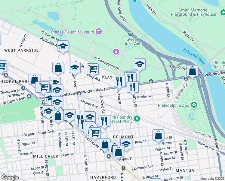 map of restaurants, bars, coffee shops, grocery stores, and more near in Philadelphia
