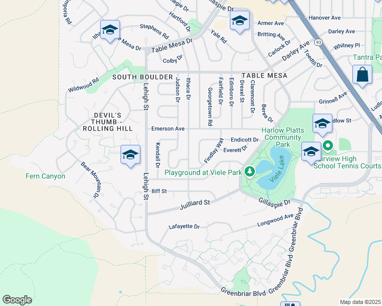 map of restaurants, bars, coffee shops, grocery stores, and more near 1480 Ithaca Drive in Boulder