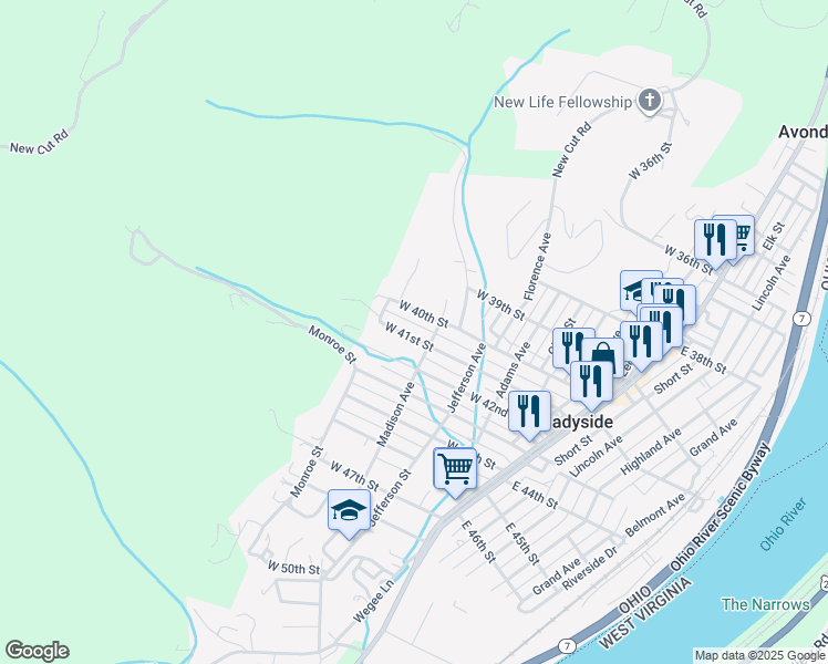 map of restaurants, bars, coffee shops, grocery stores, and more near 525 West 41st Street in Shadyside