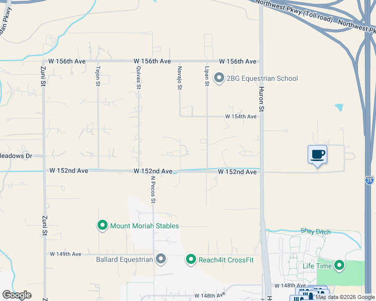 map of restaurants, bars, coffee shops, grocery stores, and more near 15285 Lipan Street in Broomfield