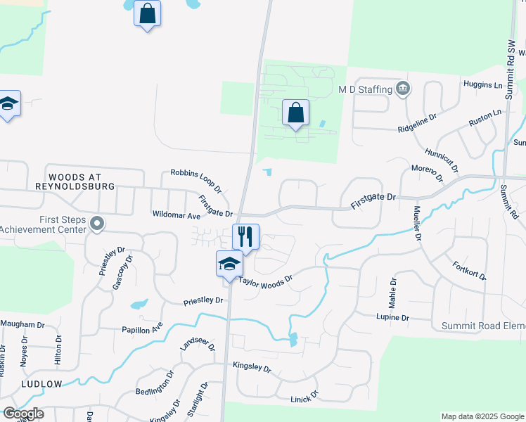 map of restaurants, bars, coffee shops, grocery stores, and more near 8742 Firstgate Drive in Reynoldsburg