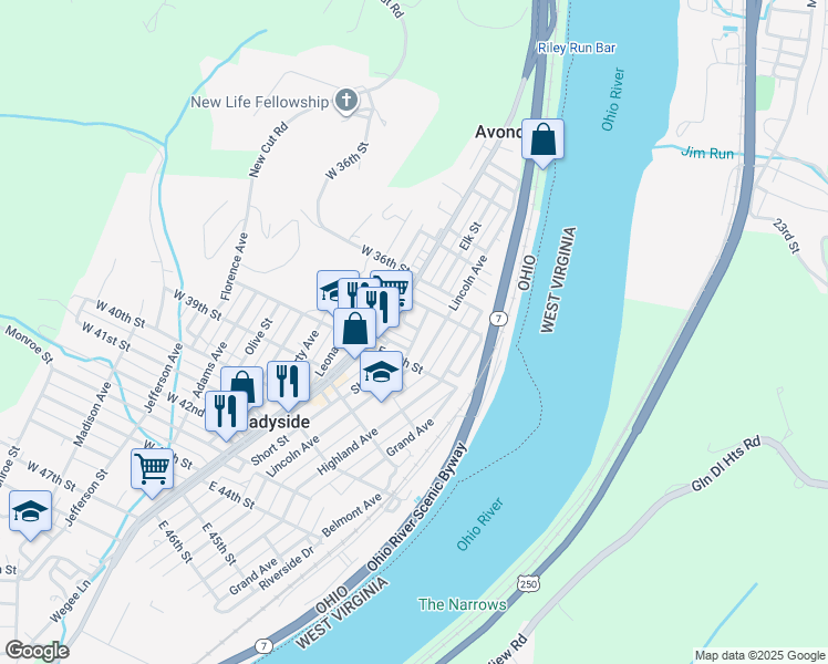 map of restaurants, bars, coffee shops, grocery stores, and more near 3745 Osage Alley in Shadyside