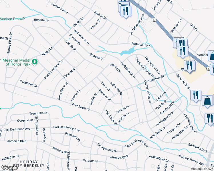 map of restaurants, bars, coffee shops, grocery stores, and more near 18 Tivoli Street in Toms River