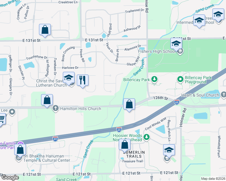 map of restaurants, bars, coffee shops, grocery stores, and more near 10862 Arvada Pl in Fishers