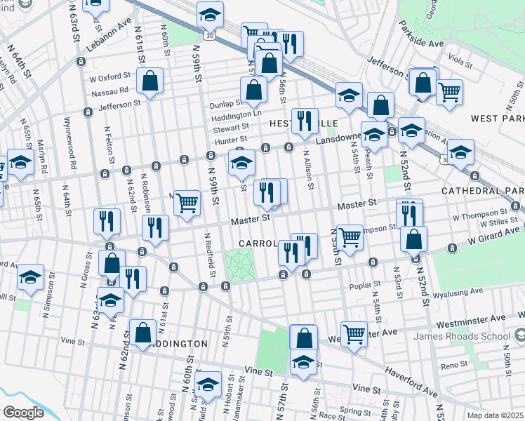 map of restaurants, bars, coffee shops, grocery stores, and more near 1413 North Alden Street in Philadelphia