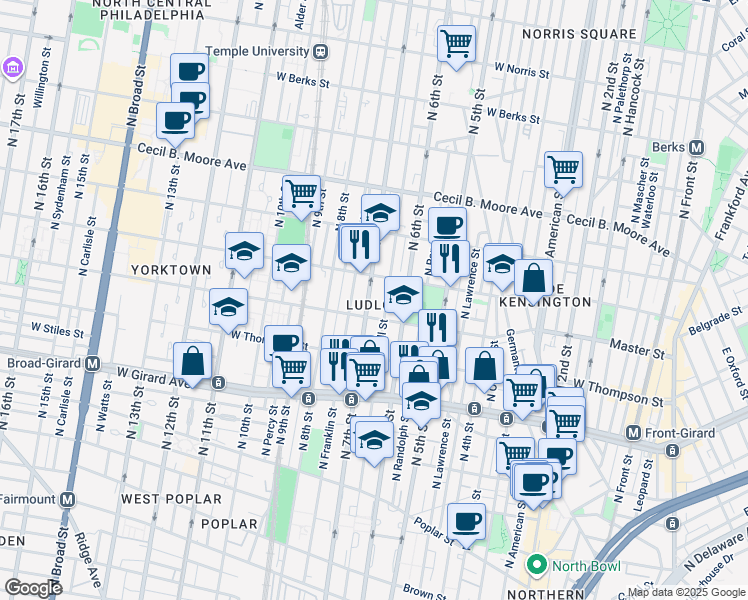 map of restaurants, bars, coffee shops, grocery stores, and more near in Philadelphia