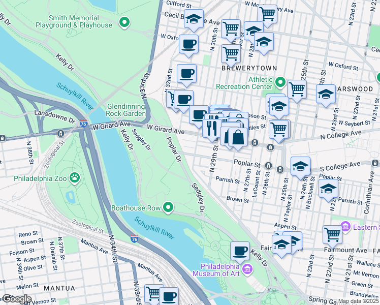 map of restaurants, bars, coffee shops, grocery stores, and more near in Philadelphia