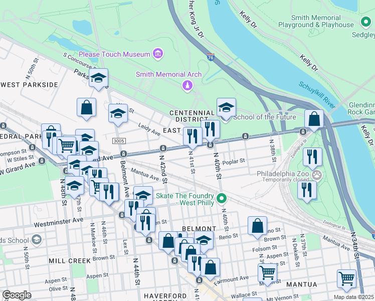 map of restaurants, bars, coffee shops, grocery stores, and more near in Philadelphia