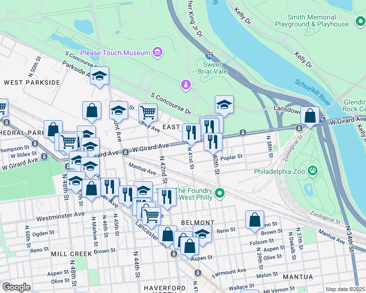 map of restaurants, bars, coffee shops, grocery stores, and more near in Philadelphia