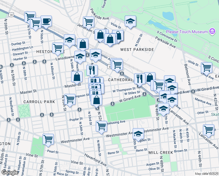 map of restaurants, bars, coffee shops, grocery stores, and more near in Philadelphia