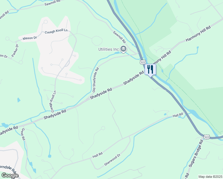 map of restaurants, bars, coffee shops, grocery stores, and more near 1226 Shadyside Road in Downingtown