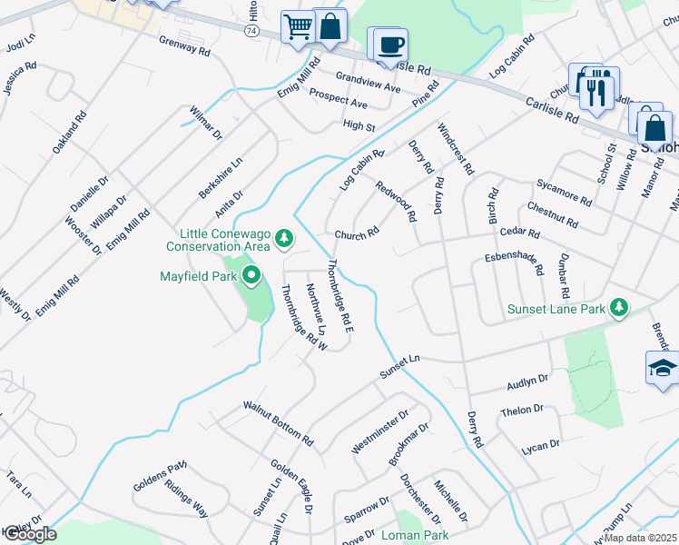 map of restaurants, bars, coffee shops, grocery stores, and more near 2700 Thornbridge Road East in Shiloh