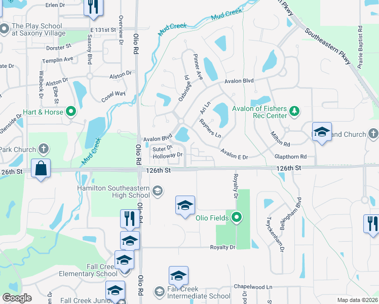map of restaurants, bars, coffee shops, grocery stores, and more near 12720 Tamworth Drive in Fishers