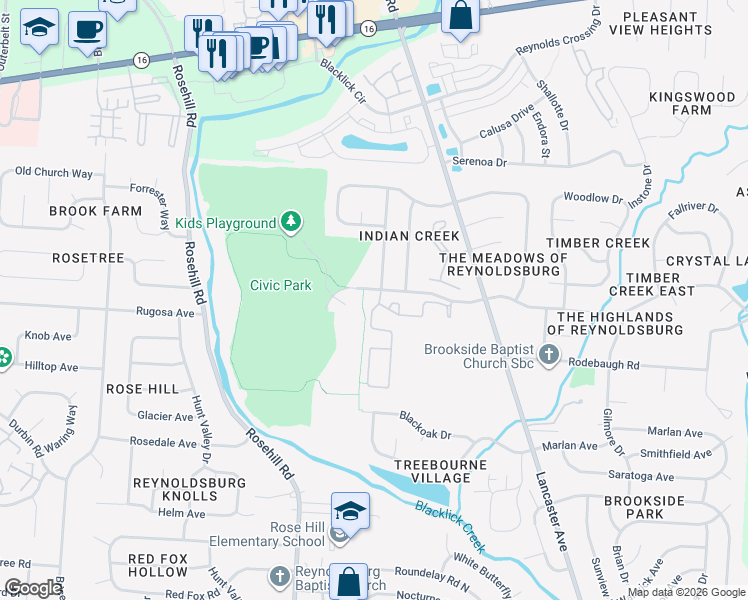 map of restaurants, bars, coffee shops, grocery stores, and more near 423 Postwoods Drive in Reynoldsburg