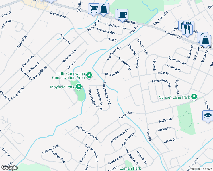 map of restaurants, bars, coffee shops, grocery stores, and more near 2700 Thornbridge Road East in Shiloh