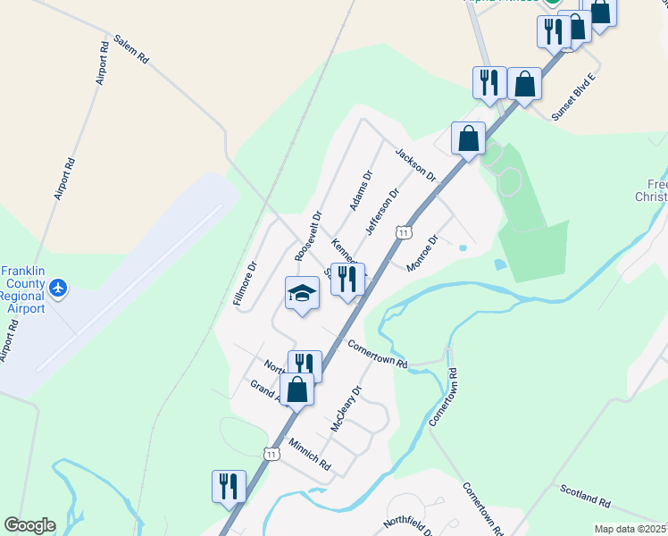 map of restaurants, bars, coffee shops, grocery stores, and more near 69 Salem Road in Chambersburg