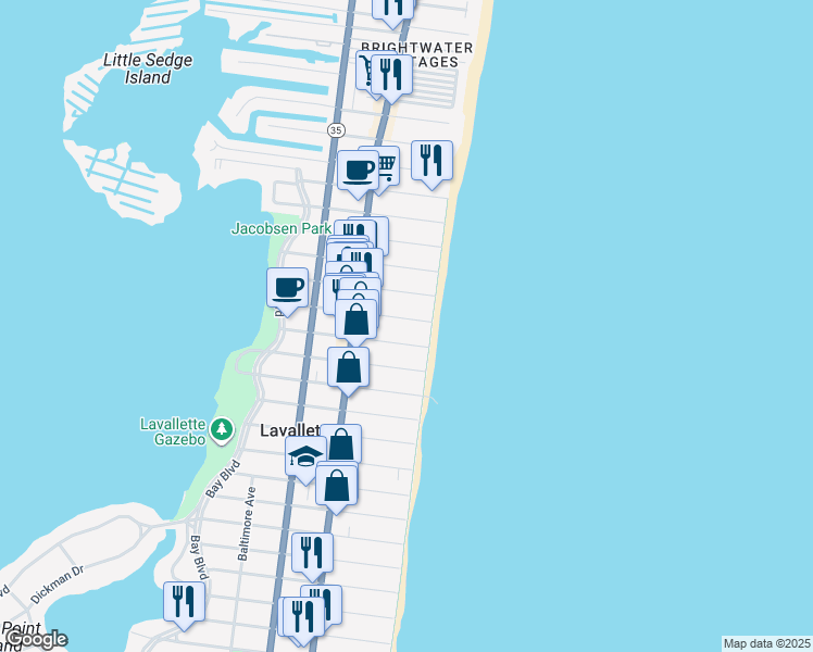 map of restaurants, bars, coffee shops, grocery stores, and more near 13 Reese Avenue in Lavallette