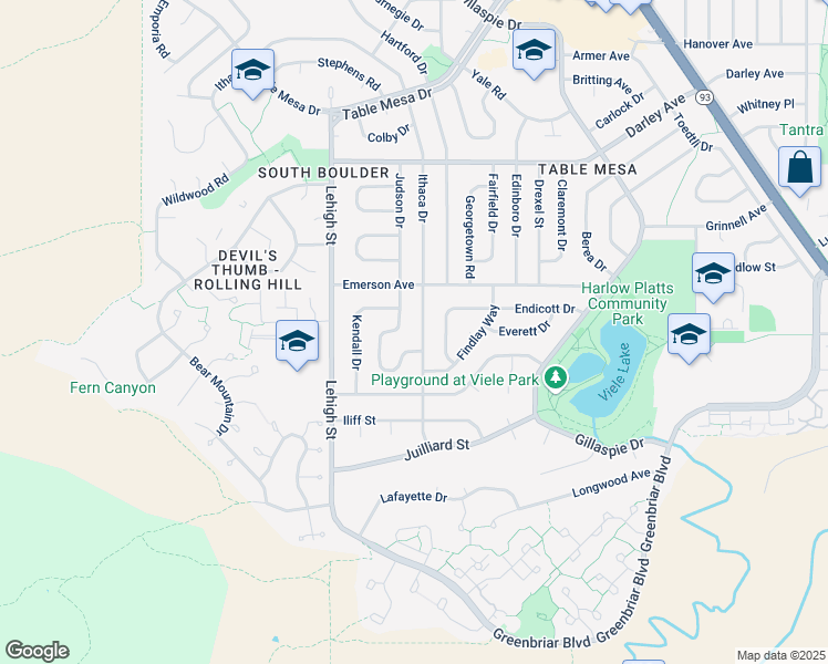 map of restaurants, bars, coffee shops, grocery stores, and more near 1480 Ithaca Drive in Boulder