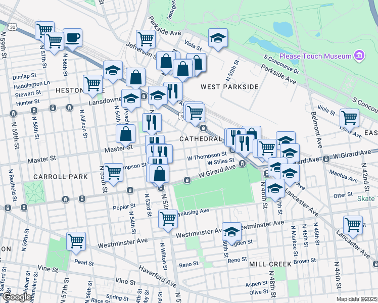 map of restaurants, bars, coffee shops, grocery stores, and more near in Philadelphia