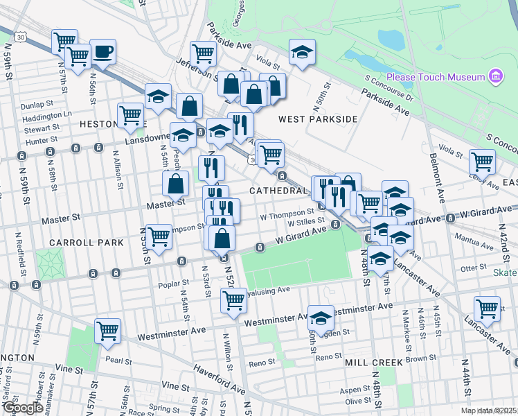 map of restaurants, bars, coffee shops, grocery stores, and more near in Philadelphia