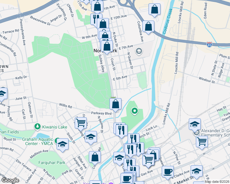map of restaurants, bars, coffee shops, grocery stores, and more near 50 East 4th Avenue in York