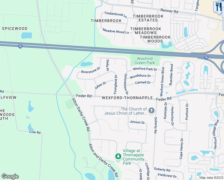 map of restaurants, bars, coffee shops, grocery stores, and more near 1158 Youngland Drive in Columbus