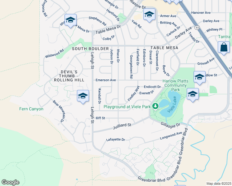map of restaurants, bars, coffee shops, grocery stores, and more near 1480 Ithaca Drive in Boulder