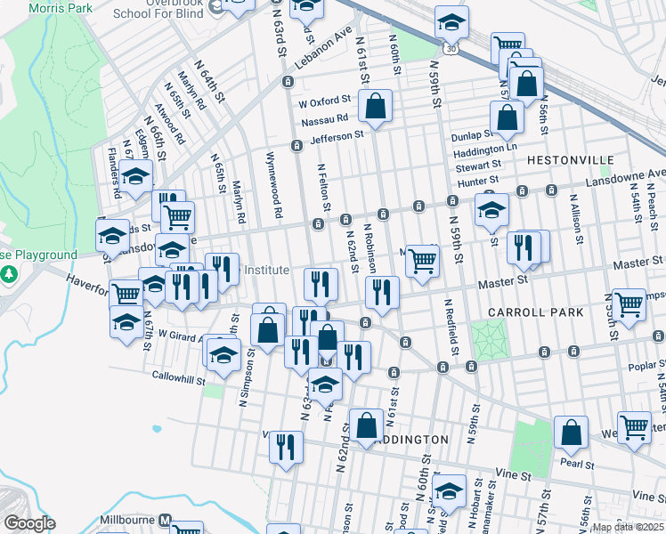 map of restaurants, bars, coffee shops, grocery stores, and more near 1467 North Felton Street in Philadelphia