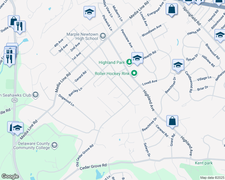 map of restaurants, bars, coffee shops, grocery stores, and more near 101 Eagle Road in Springfield