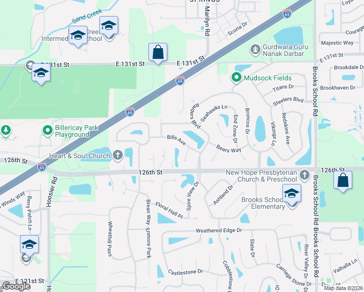 map of restaurants, bars, coffee shops, grocery stores, and more near 11891 Bills Avenue in Fishers
