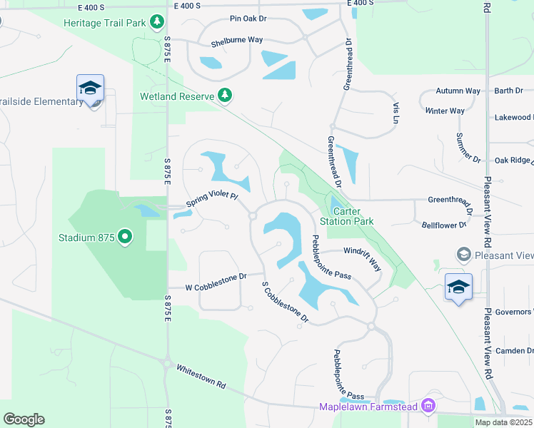 map of restaurants, bars, coffee shops, grocery stores, and more near 4596 Pebblepointe Pass in Zionsville