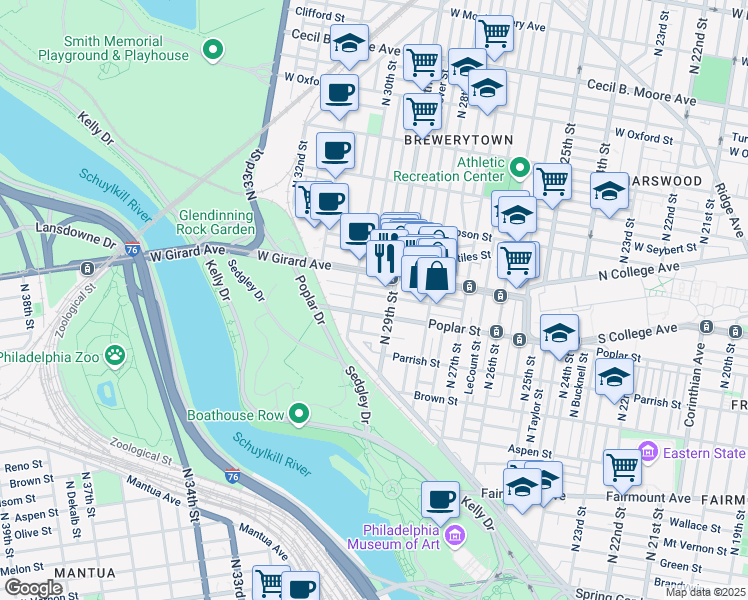 map of restaurants, bars, coffee shops, grocery stores, and more near in Philadelphia