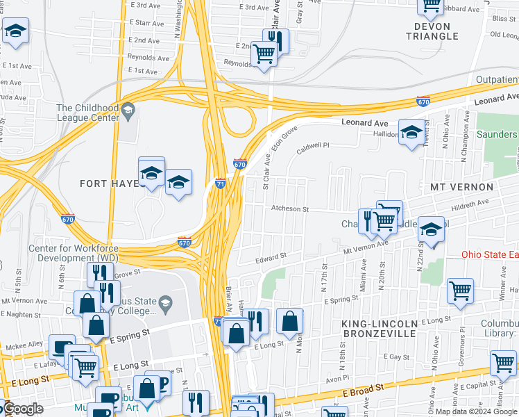 map of restaurants, bars, coffee shops, grocery stores, and more near 436 Hamilton Avenue in Columbus