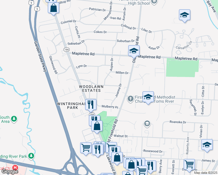 map of restaurants, bars, coffee shops, grocery stores, and more near 62 Theresa Court in Toms River