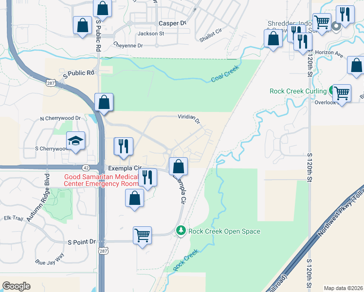 map of restaurants, bars, coffee shops, grocery stores, and more near 750 South Lafayette Drive in Lafayette