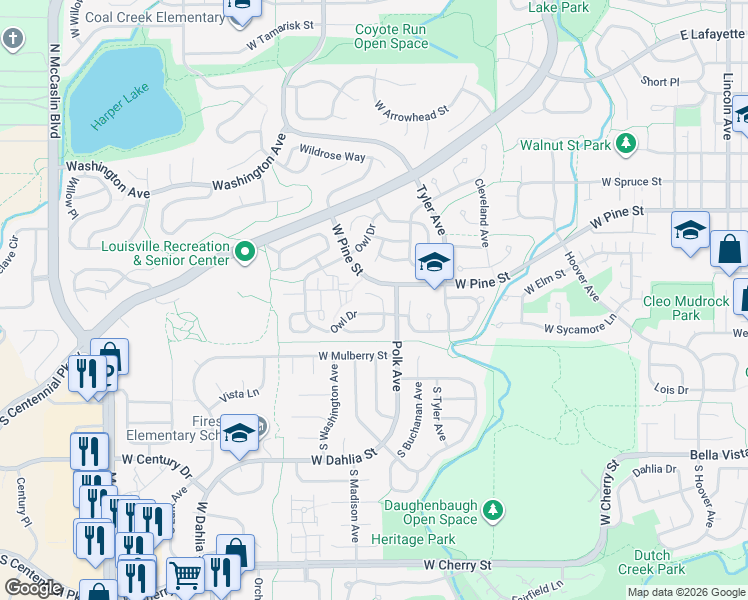 map of restaurants, bars, coffee shops, grocery stores, and more near 483 Fillmore Court in Louisville