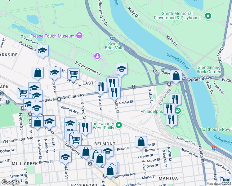map of restaurants, bars, coffee shops, grocery stores, and more near in Philadelphia
