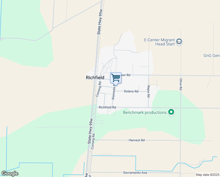 map of restaurants, bars, coffee shops, grocery stores, and more near 23101 Park Way in Corning