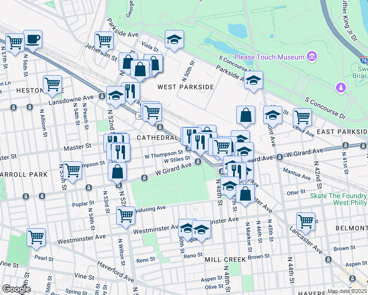 map of restaurants, bars, coffee shops, grocery stores, and more near in Philadelphia