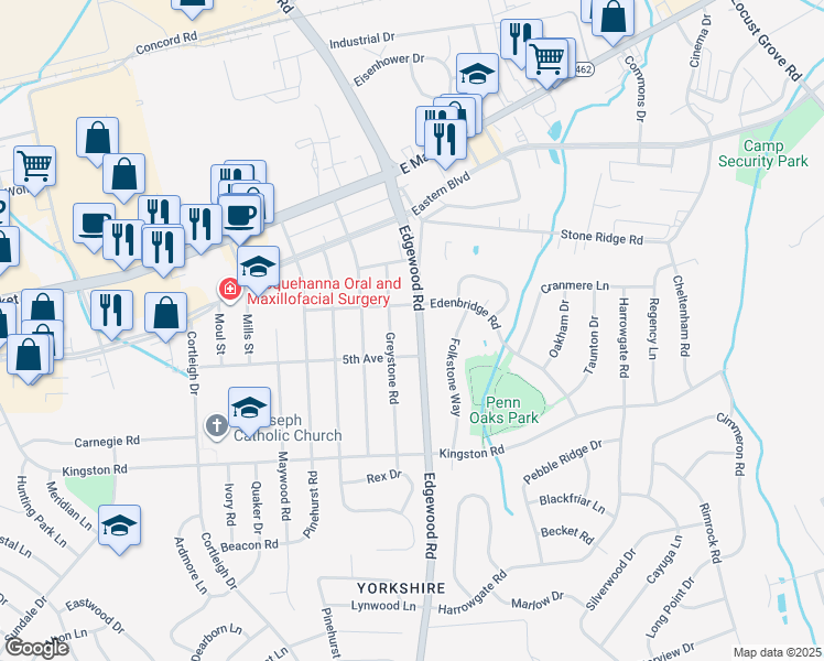 map of restaurants, bars, coffee shops, grocery stores, and more near 270 Edgewood Road in East York