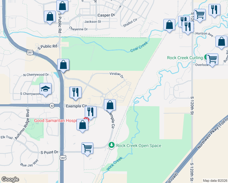 map of restaurants, bars, coffee shops, grocery stores, and more near 750 South Lafayette Drive in Lafayette
