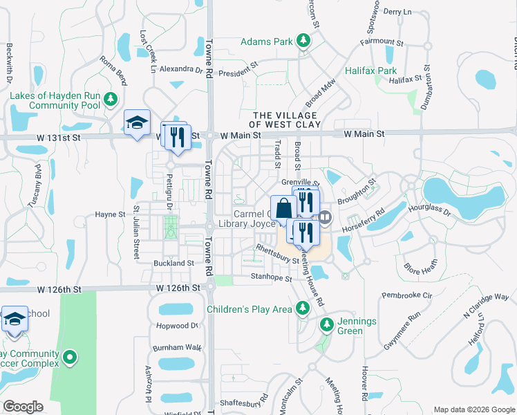 map of restaurants, bars, coffee shops, grocery stores, and more near 12853 Tradd Street in Carmel