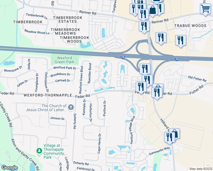 map of restaurants, bars, coffee shops, grocery stores, and more near 1081 Wimbeldon Boulevard in Columbus