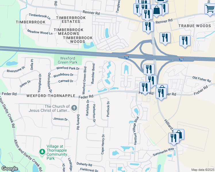 map of restaurants, bars, coffee shops, grocery stores, and more near 1081 Wimbeldon Boulevard in Columbus