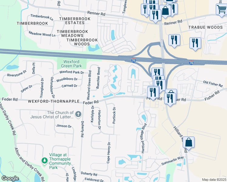 map of restaurants, bars, coffee shops, grocery stores, and more near 1081 Wimbeldon Boulevard in Columbus