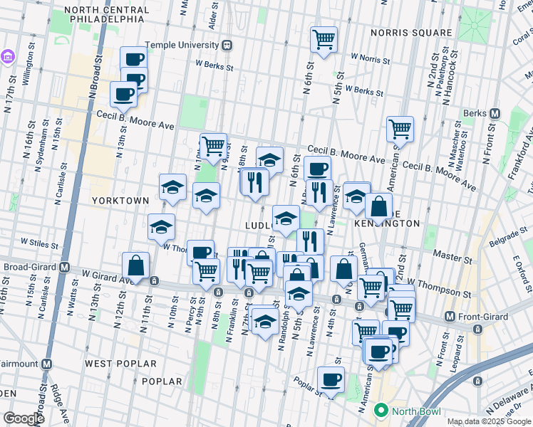 map of restaurants, bars, coffee shops, grocery stores, and more near in Philadelphia