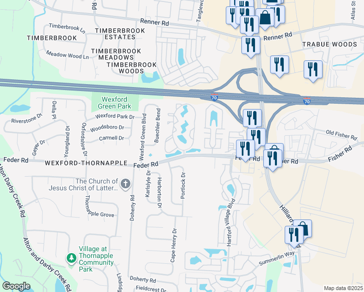 map of restaurants, bars, coffee shops, grocery stores, and more near 1081 Wimbeldon Boulevard in Columbus