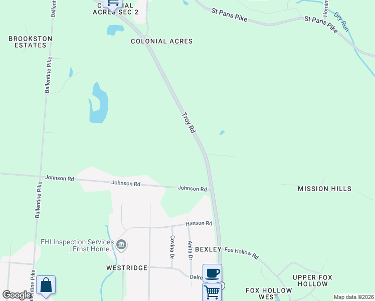 map of restaurants, bars, coffee shops, grocery stores, and more near 3131 Troy Rd in Springfield