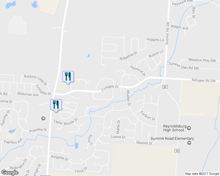 map of restaurants, bars, coffee shops, grocery stores, and more near 8991 Firstgate Drive in Reynoldsburg